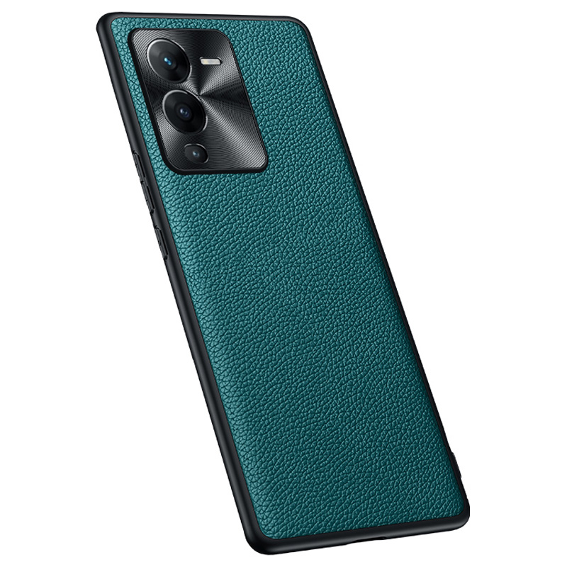 

Für Vivo S15 Pro 5G Litchi Textur Echtes Kuhläsesoten -leder + TPU -telefonhülle Mit Metalllinsenabdeckung - Dunkelgrün, vivo S15 Pro 5G