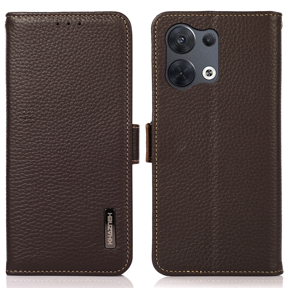 

Khazneh RFID Blockieren Echte Ledertaste Für Oppo Reno8 Pro 5G (globale Version) / Reno8 Pro+ 5G, Litchi Textur Stand Wallet Brieftasche Magnetic Clasp Phone Cover - Braun, Oppo Reno8 Pro 5G (Global Version)