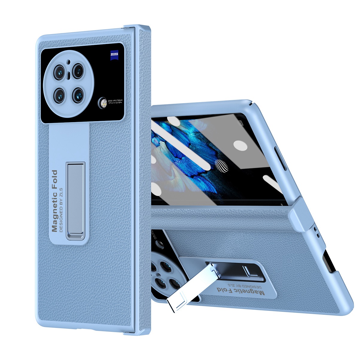 

Für Vivo X Fold Schockdelie Hülle PU Leder + Hard PC Protective Shell Kickstand Hülle Mit Stylus - Blau, vivo X Fold