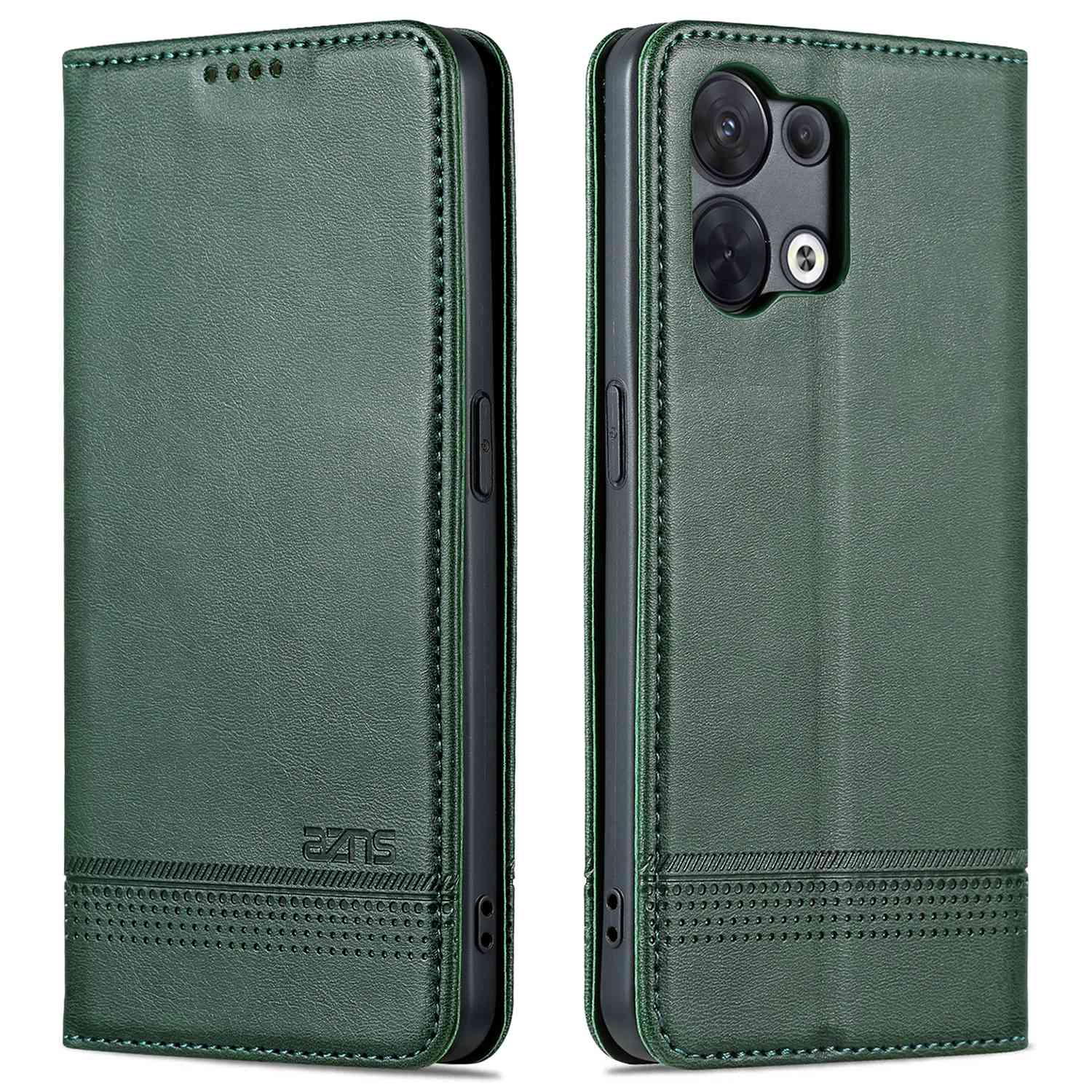 

AZNS Für Oppo Reno8 Pro 5G (globale Version) / Reno8 Pro+ 5g Vollschutz PU Leder Magnetische Schließung Telefon Hülle Wallet Stand Flip Cover - Schwarzgrün, Oppo Reno8 Pro 5G (Global Version)