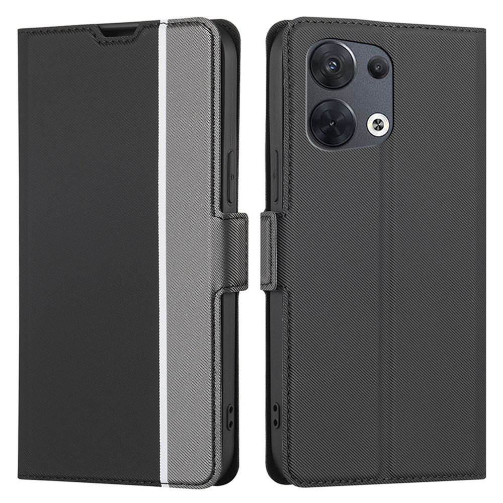 

Für Oppo Reno8 5G (globale Version) / Reno8 5G Ultra-slim Twill Textur PU Leder Hülle Präzise Ausschnitt - Schwarz, Oppo Reno8 5G (Global Version)