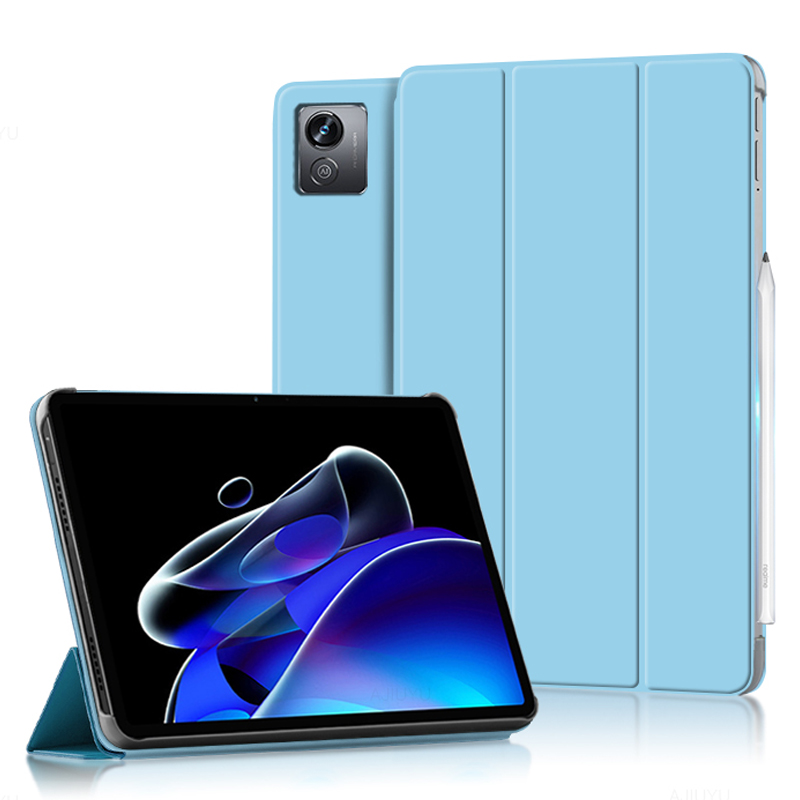 

Jiuyu Für Realme Pad X Tri-fold Stand Folio Hülle Hauttouch PU Leder Schockdichte Tablet Cover - Blau, Realme Pad X