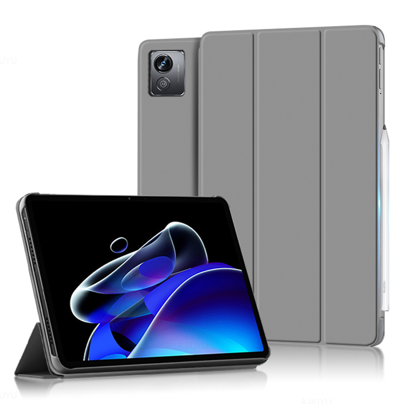 

Jiuyu Für Realme Pad X Tri-fold Stand Folio Hülle Hauttouch PU Leder Schockdichte Tablet Cover - Grau, Realme Pad X