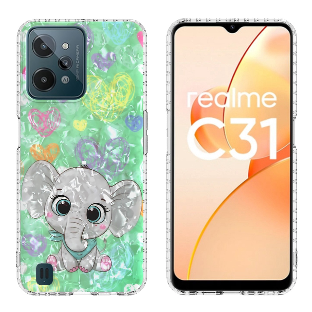

YB IMD Series-13 Telefonkoffer Für Realme C31 4G, Shell Muster Airbag Anti-fall 2,0 mm Flexibler TPU IMD IML Anti-fingerabdruck Telefonfall - Bk009-elephant, Realme C31