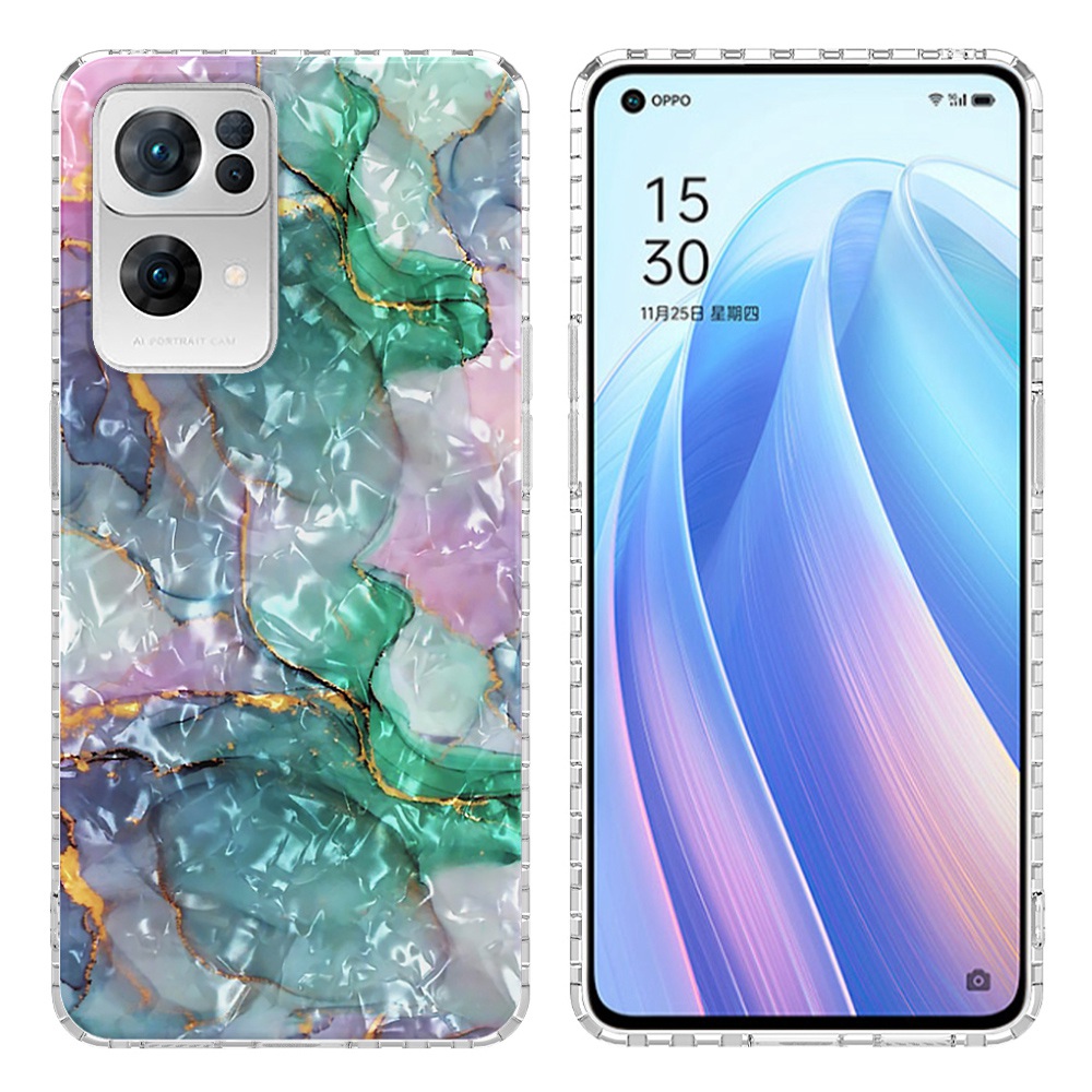 

YB IMD Series-13 IMD IML Shell Muster Hülle Für Oppo Reno7 Pro 5G, 2,0 mm TPU Airbag Anti-drop-telefonhülle - BK011-Green Marmor, Oppo Reno7 Pro 5G
