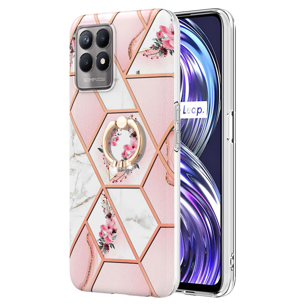 

Ringkickstand-telefonkoffer Für Realme 8i 4G/Narzo 50 4G YB IMD Serie-6 Elektropliertes Rahmen Tpu-fall Imd-rückseite Abdeckung - Pinke Blumen, Realme 8i