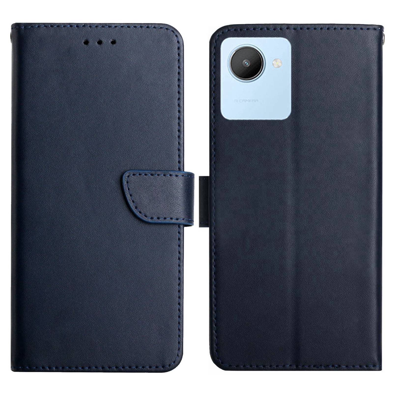 

Für Realme C30 4g / Narzo 50i Prime 4G Verstellbarer Ständer Echter Leder -brieftaschen -telefonhülle Nappa Textur Magnetic Clasp Phone Cover - Blau, Realme C30 4G