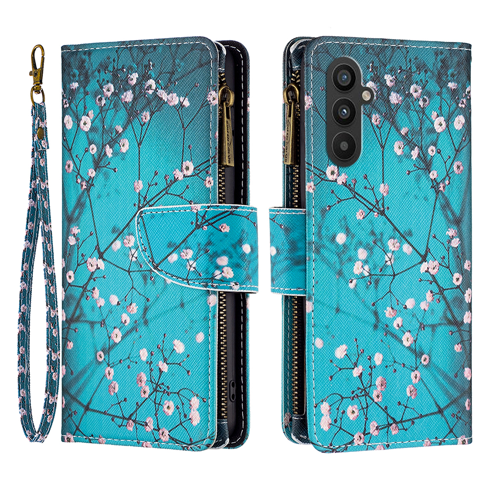 

Für Samsung Galaxy A24 4G BF03 Leder -brieftaschenhülle Reißverschluss -taschenmuster Druckklappabdeckung - Pflaumenblüte, Galaxy A24 4G