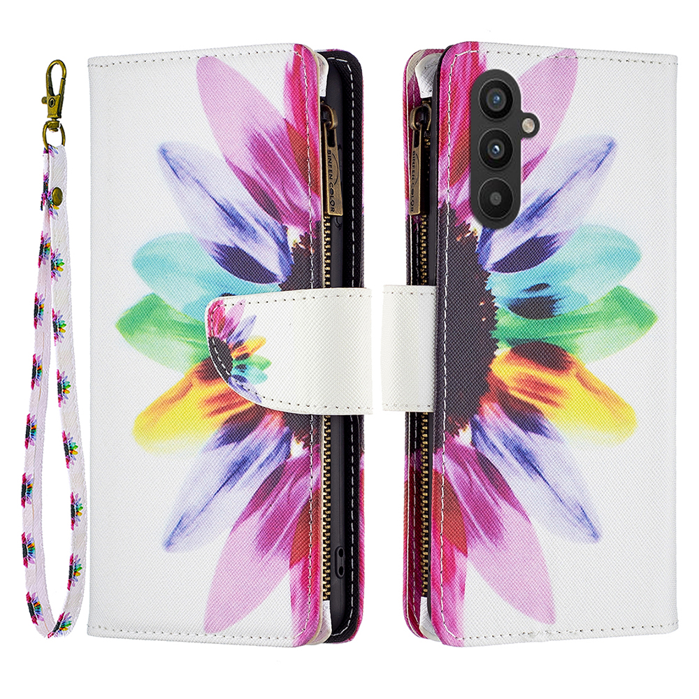 

Für Samsung Galaxy A24 4G BF03 Leder -brieftaschenhülle Reißverschluss -taschenmuster Druckklappabdeckung - Sonnenblume, Galaxy A24 4G