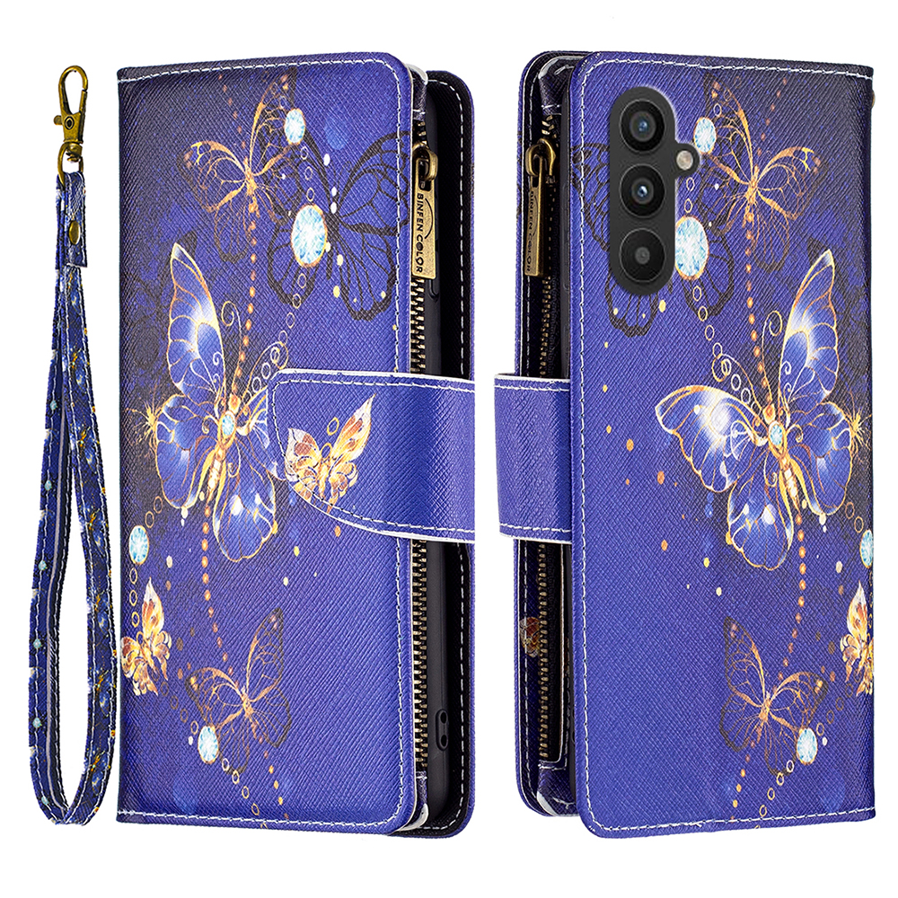 

Für Samsung Galaxy A24 4G BF03 Leder -brieftaschenhülle Reißverschluss -taschenmuster Druckklappabdeckung - Lila Schmetterlinge, Galaxy A24 4G
