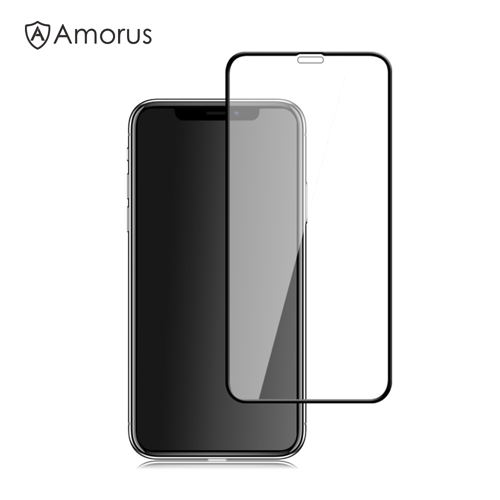 

AMORUS Full Size Silk Print 9H Tempered Glass Screen Protector Film for iPhone (2019) 6.5" / XS Max 6.5 inch, iPhone XS 5.8 inch