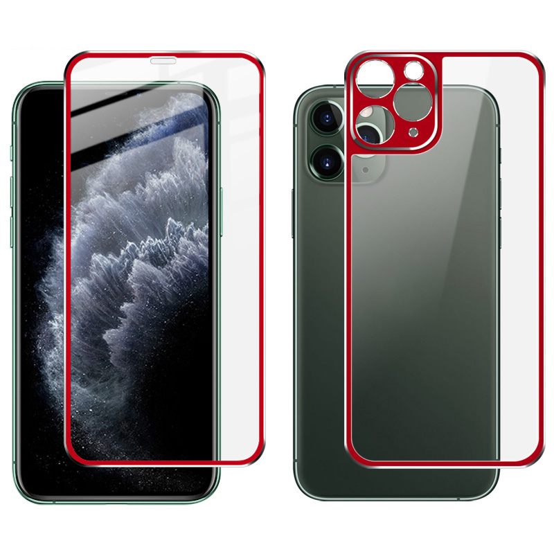 

IMAK Full Glue Full Size Metal Frame Tempered Glass Screen Protector + Back Film for iPhone 11 Pro Max 6.5 inch - Red, iPhone 11 Pro Max 6.5 inch