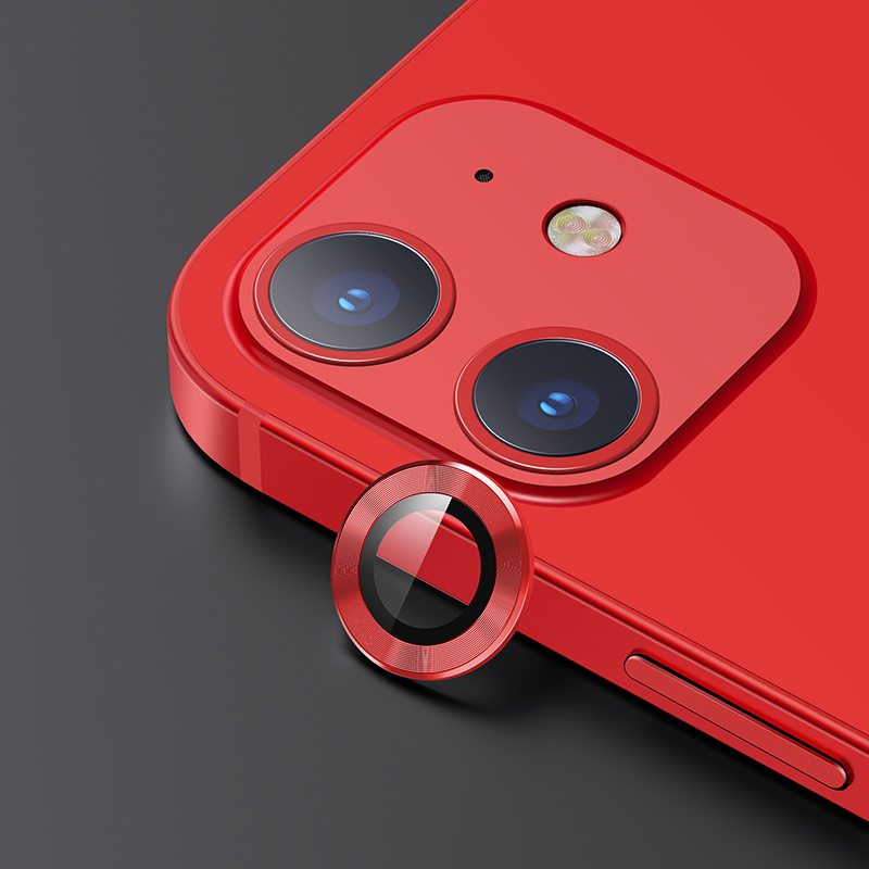

USAMS US-BH711 Alloy Frame Glass Camera Lens Protector for iPhone 12 - Red, iPhone 12