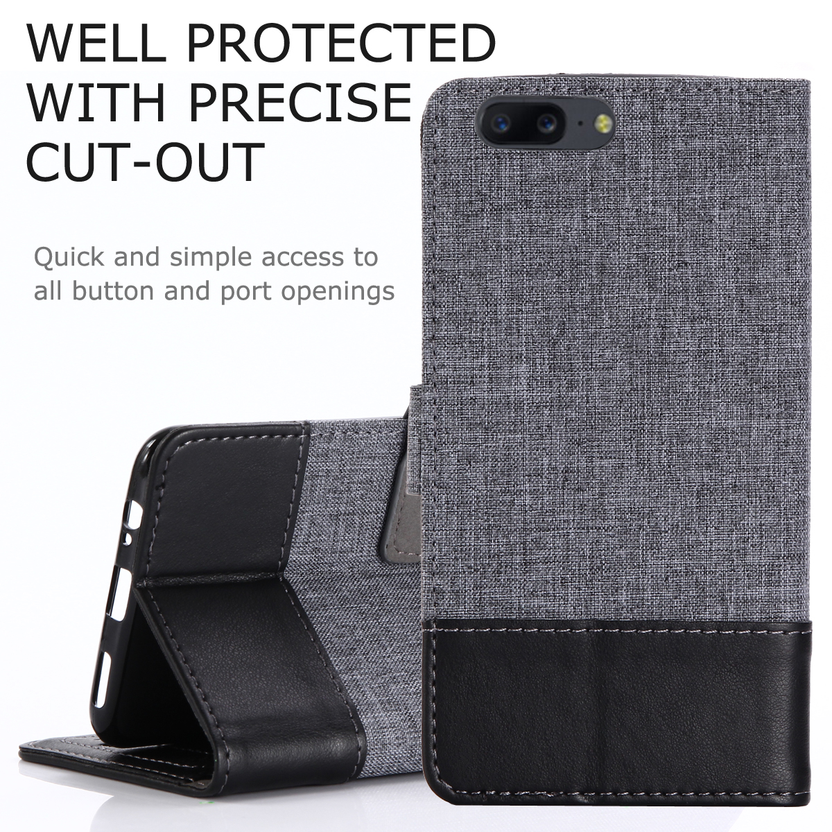 

Muxma Spleißen Leder -leinwandstand Mobilfunkhülle Für OnePlus 5 - Schwarz, OnePlus 5