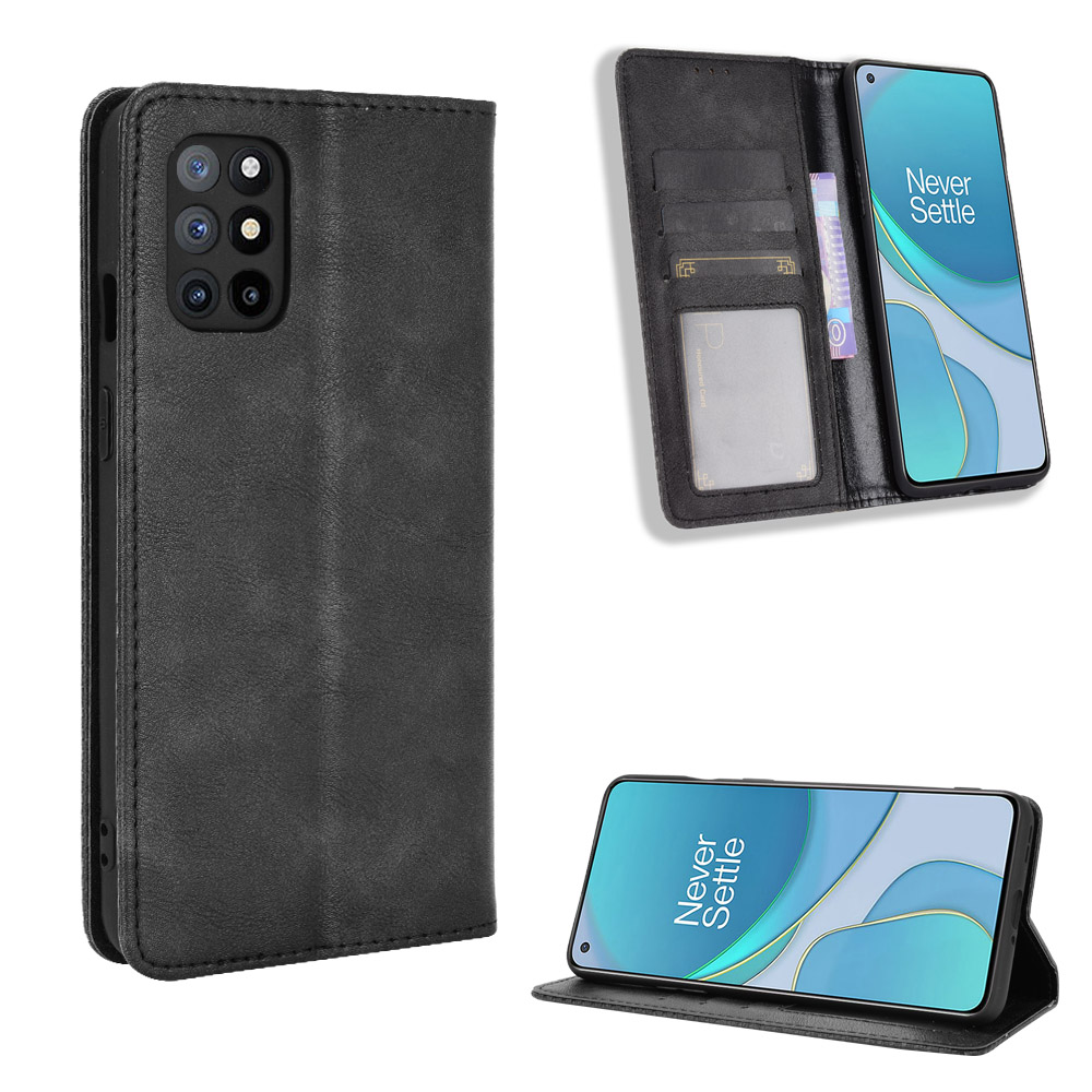 

Magnetischer Vintage -stil Koffer Für OnePlus 8T Wallet Stand Leder Telefonabdeckung - Schwarz, OnePlus 8T