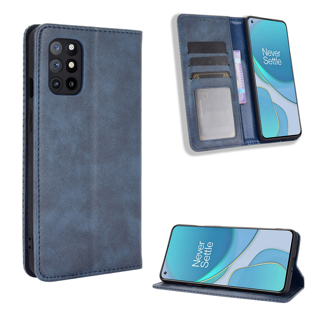 

Magnetischer Vintage -stil Koffer Für OnePlus 8T Wallet Stand Leder Telefonabdeckung - Blau, OnePlus 8T