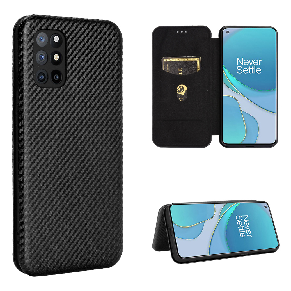 

Für OnePlus 8T Carbonfaser Textur Automatisch Absorbiertes Flip Leder Cover Stand Card Card Slots Fall - Schwarz, OnePlus 8T