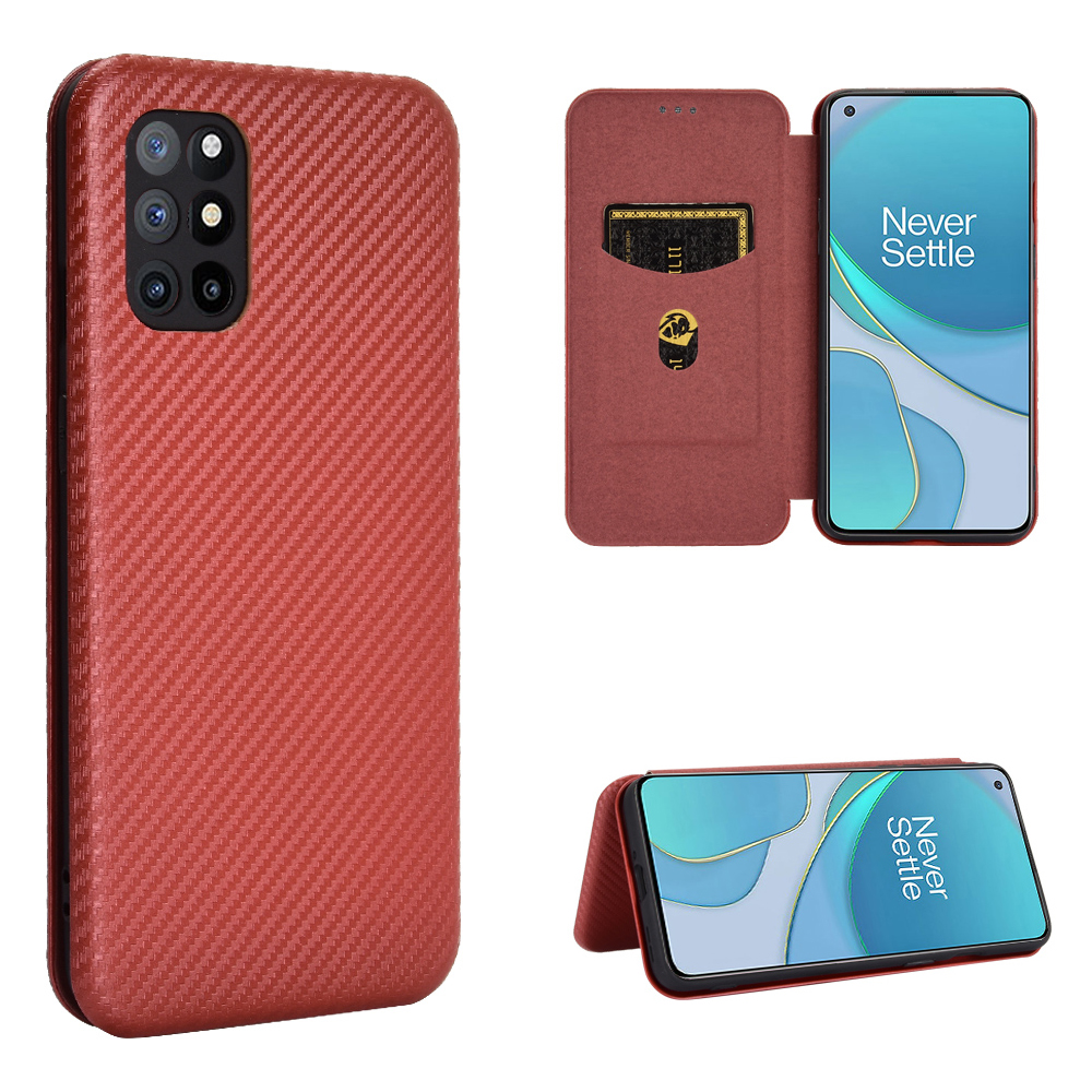 

Für OnePlus 8T Carbonfaser Textur Automatisch Absorbiertes Flip Leder Cover Stand Card Card Slots Fall - Braun, OnePlus 8T