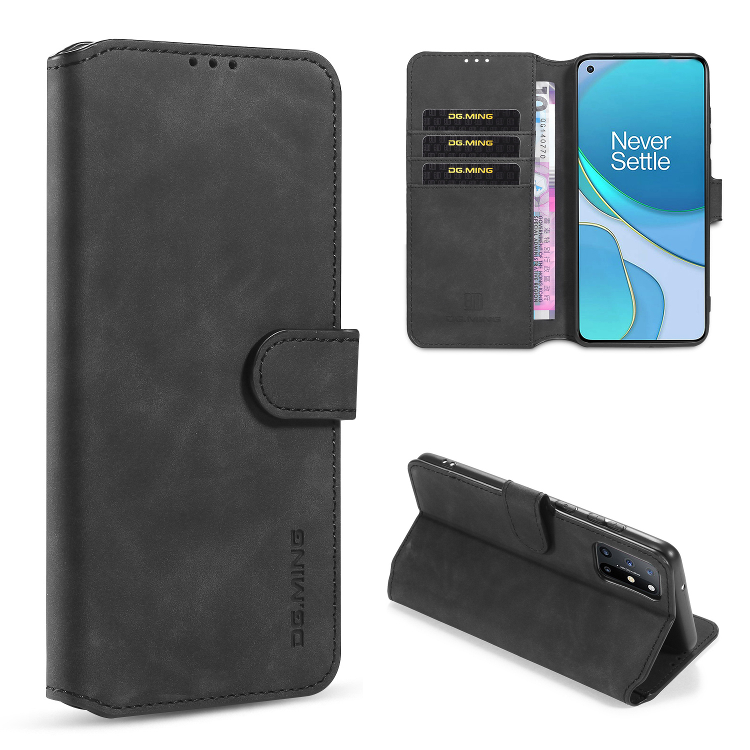 

Dg. Ming -retro -leder -brieftaschenschale Für OnePlus 8t - Schwarz, OnePlus 8T