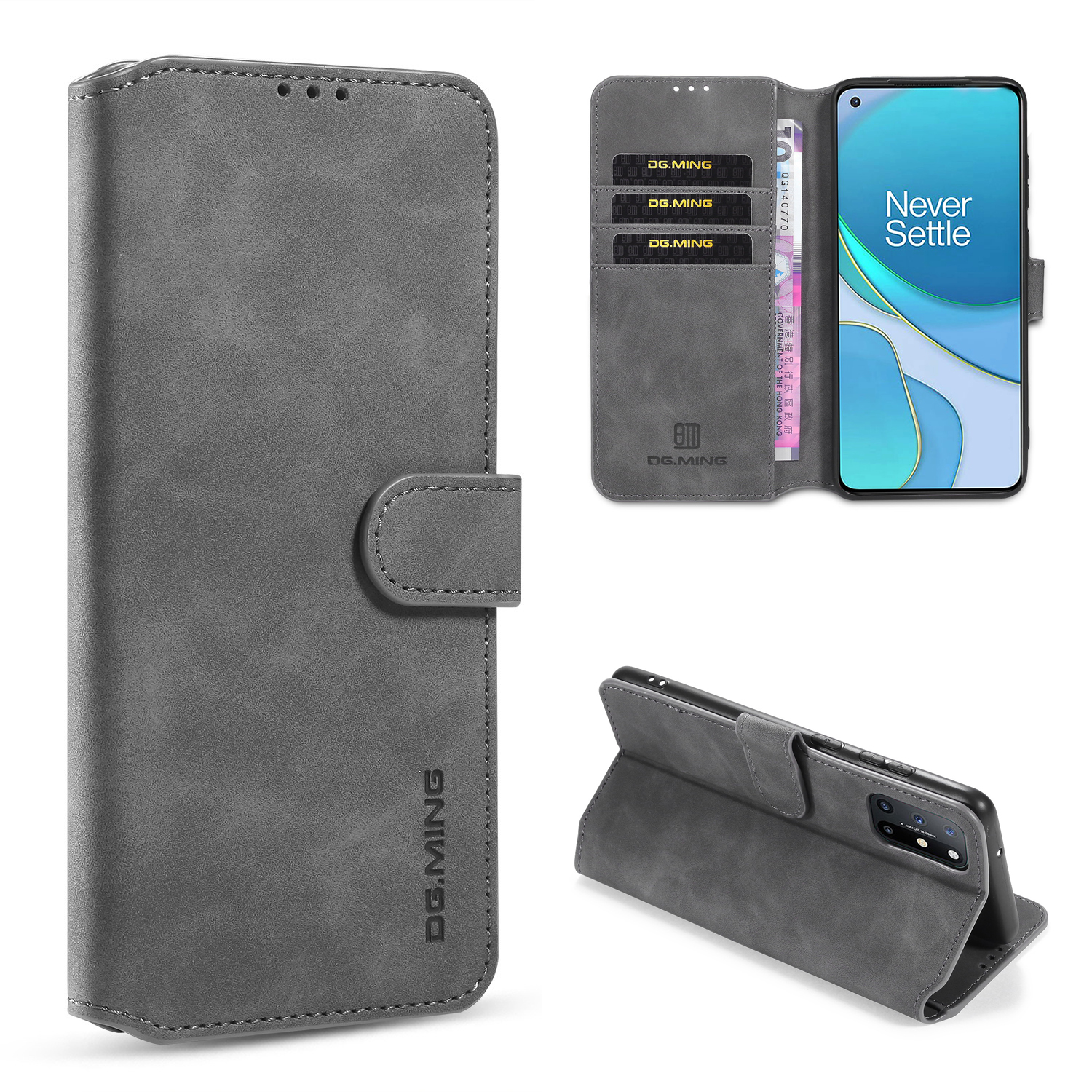 

Dg. Ming -retro -leder -brieftaschenschale Für OnePlus 8t - Grau, OnePlus 8T