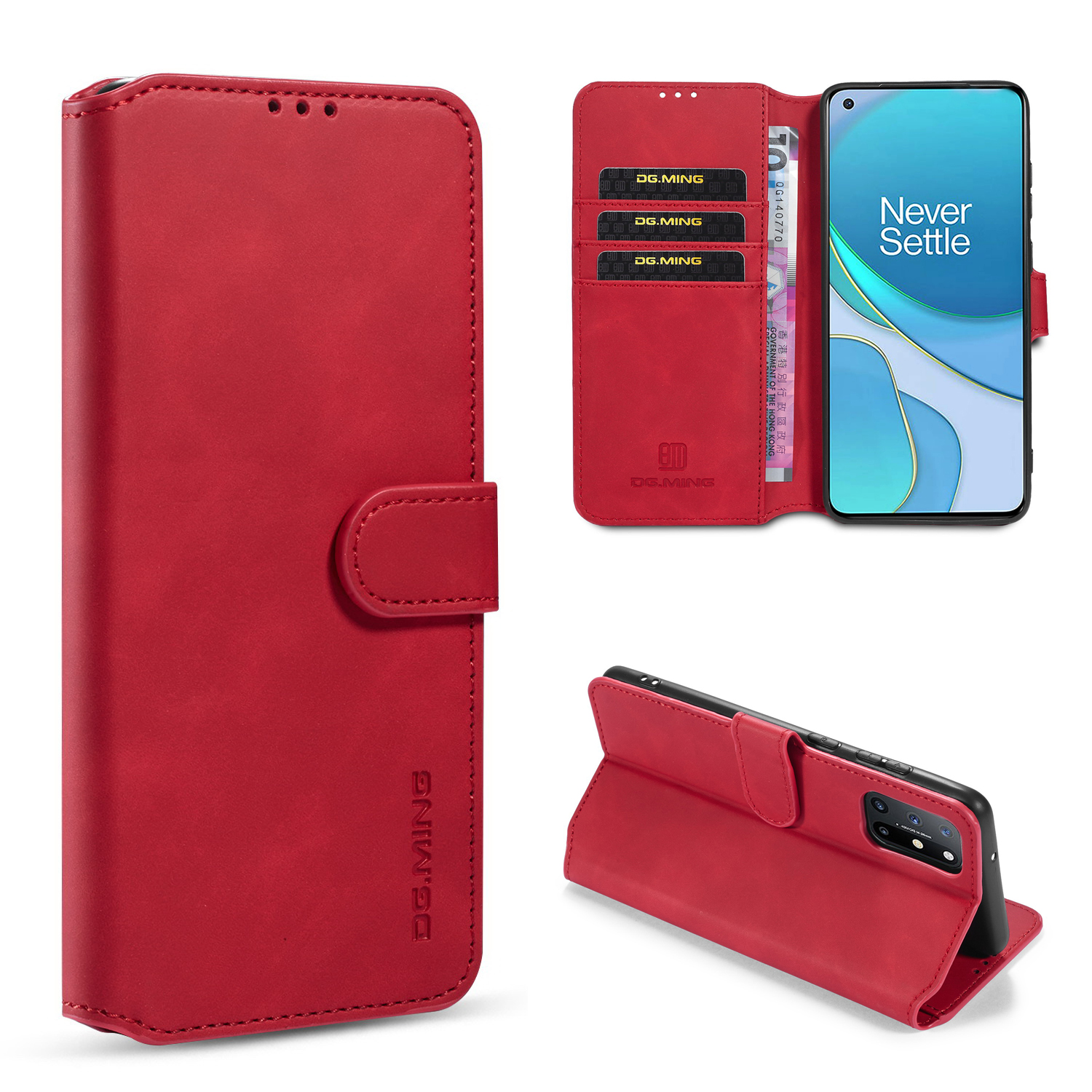 

Dg. Ming -retro -leder -brieftaschenschale Für OnePlus 8t - Rot, OnePlus 8T