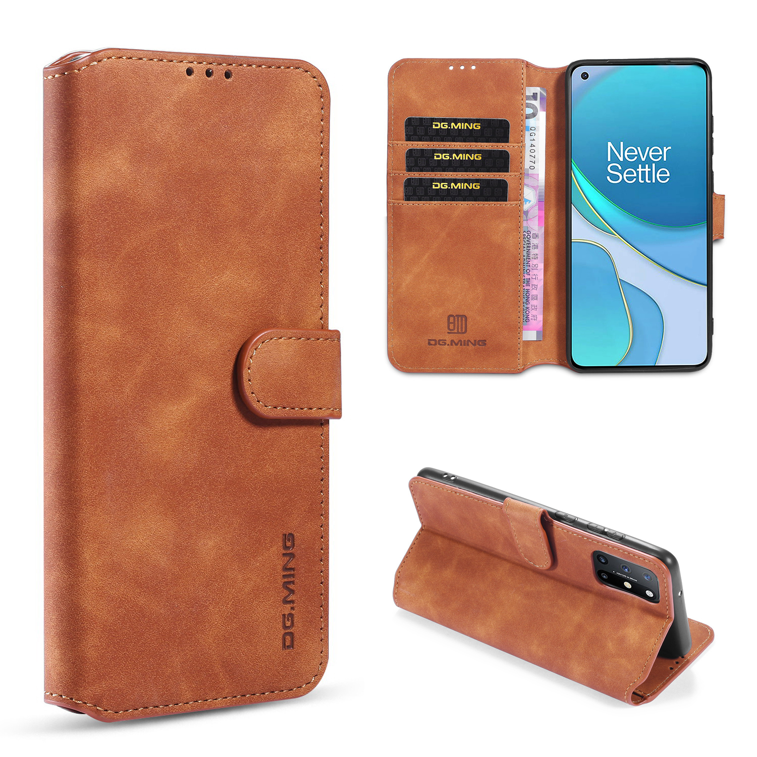 

Dg. Ming -retro -leder -brieftaschenschale Für OnePlus 8t - Braun, OnePlus 8T