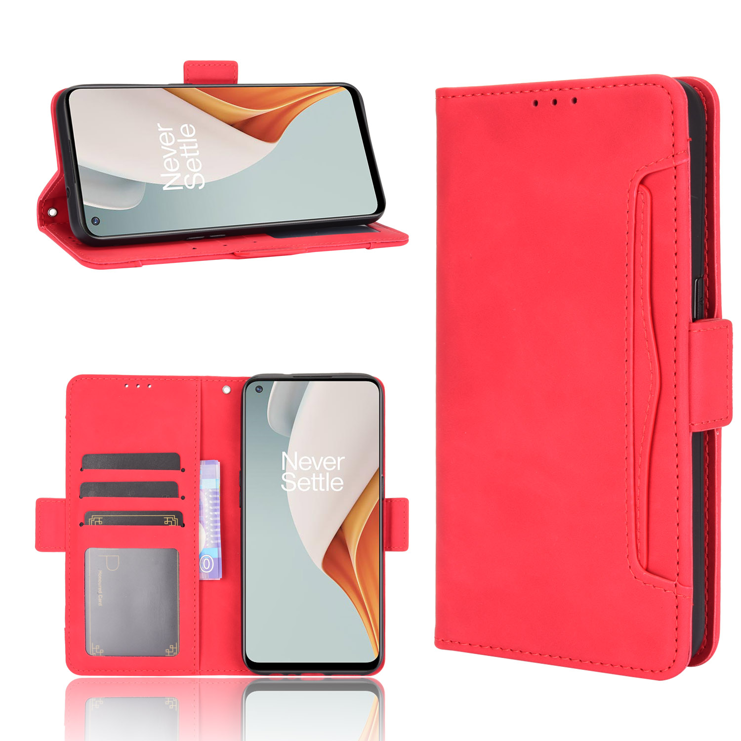 

Mehrere Kartensteckplätze Lederwallet Mobiltelefonkasten Für OnePlus Nord N100 - Rot, OnePlus Nord N100