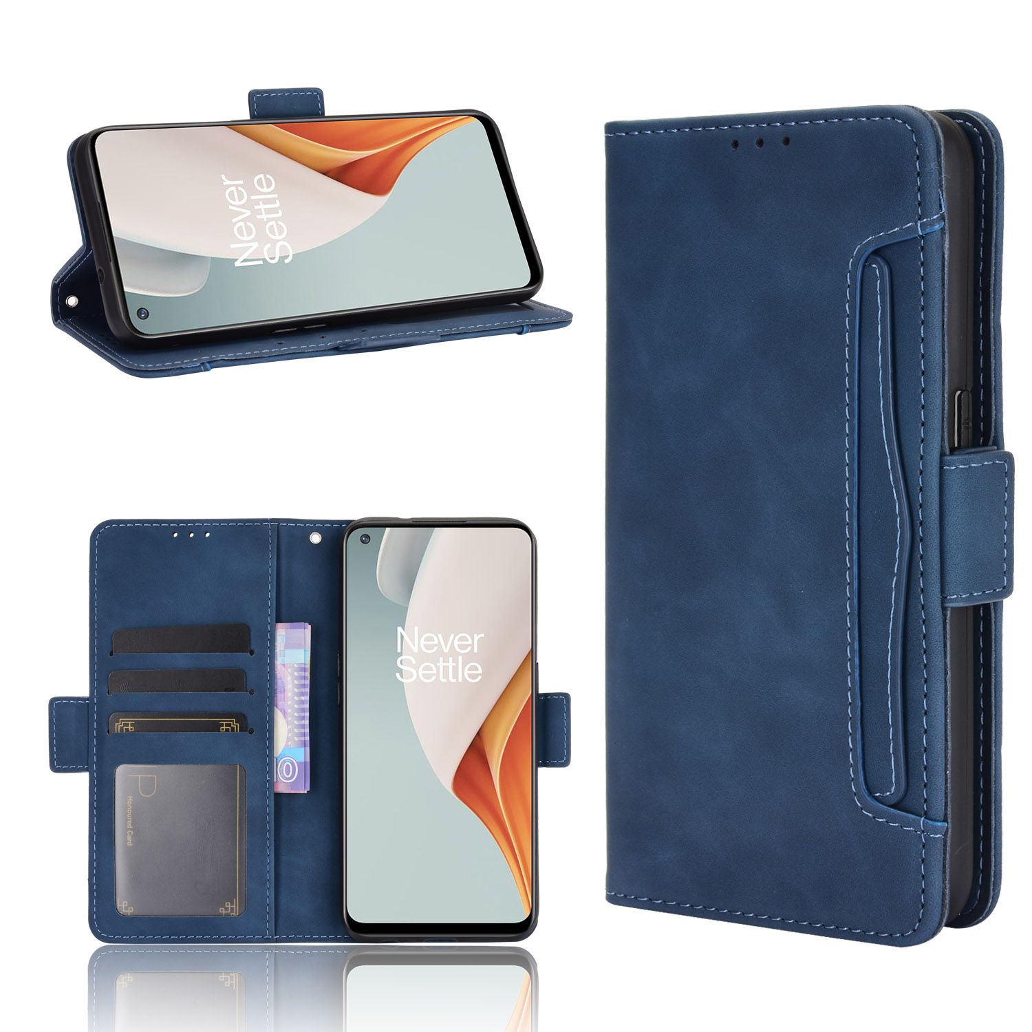 

Mehrere Kartensteckplätze Lederwallet Mobiltelefonkasten Für OnePlus Nord N100 - Blau, OnePlus Nord N100