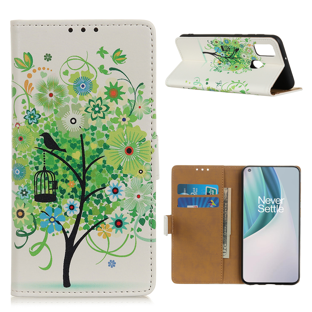

Stilvoller Druckbrieftasche Lederstand Cover Für OnePlus Nord N10 5G Schutzschale - Grüner Baum, OnePlus Nord N10 5G