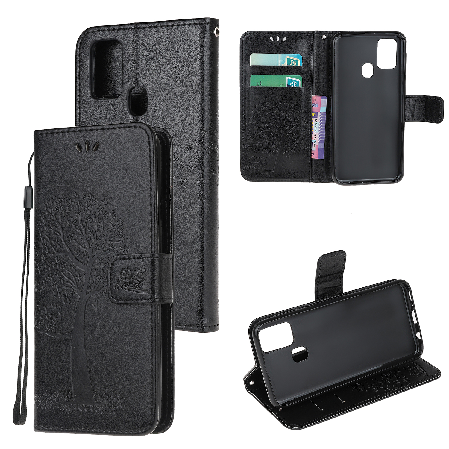 

Imprimer Tree Owl Stand Portefeuille Couverture de Cuir Pour Oneplus Nord N10 5G - le Noir, Samsung Galaxy Note 9