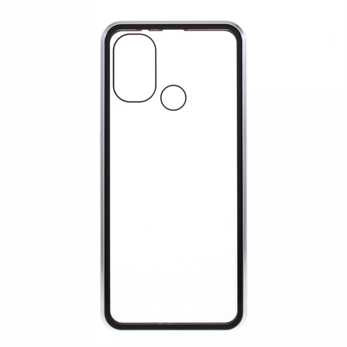 

Magnetic Metallverriegelung Installation + Doppelt Seitlich Gehärteter Glaskasten Für OnePlus Nord N100 - Silber-, OnePlus Nord N100