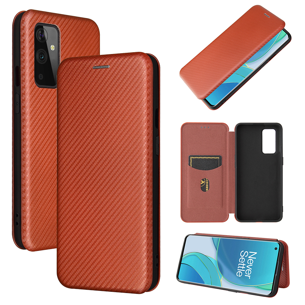 

Für OnePlus 9 (EU / US -version) Kohlefaser -magnet -sauglederschale Mit Kartenhalter - Braun, OnePlus 9 (EU / US Version)