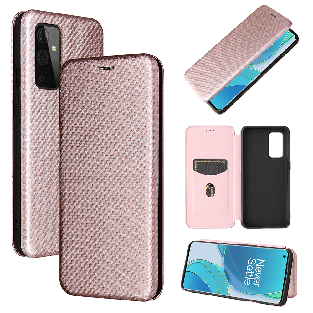 

Für OnePlus 9 (EU / US -version) Kohlefaser -magnet -sauglederschale Mit Kartenhalter - Roségold, OnePlus 9 (EU / US Version)