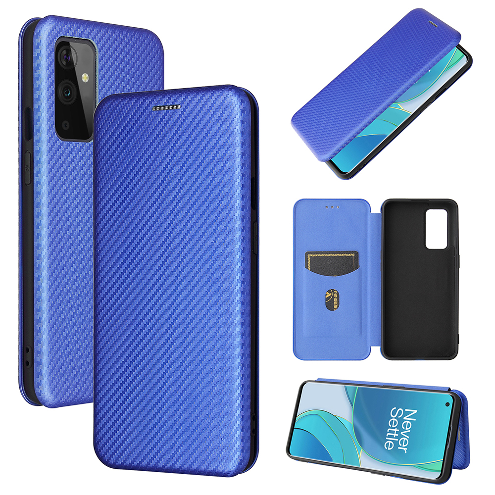 

Für OnePlus 9 (EU / US -version) Kohlefaser -magnet -sauglederschale Mit Kartenhalter - Blau, OnePlus 9 (EU / US Version)