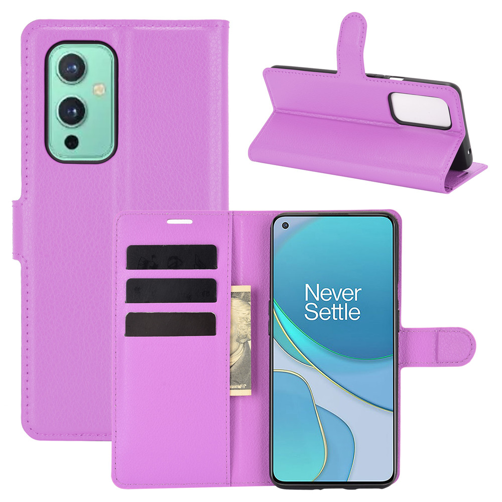 

Wallet Design Litchi Textur Leder Telefon Stand Cover Protector Für OnePlus 9 (EU / US Version) - Lila, OnePlus 9 (EU / US Version)