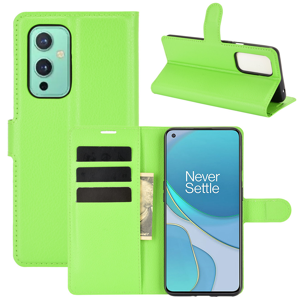 

Wallet Design Litchi Textur Leder Telefon Stand Cover Protector Für OnePlus 9 (EU / US Version) - Grün, OnePlus 9 (EU / US Version)