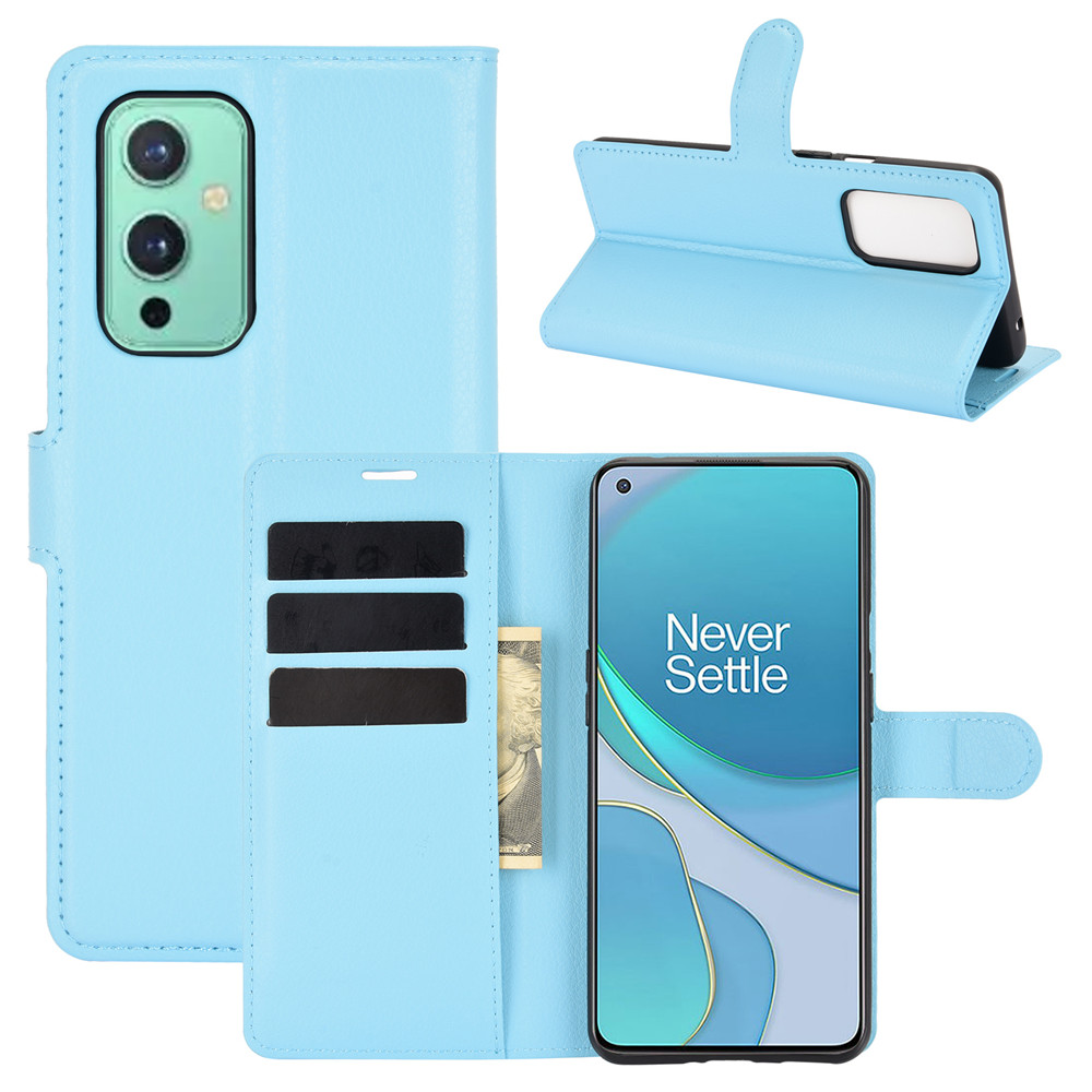 

Wallet Design Litchi Textur Leder Telefon Stand Cover Protector Für OnePlus 9 (EU / US Version) - Blau, OnePlus 9 (EU / US Version)