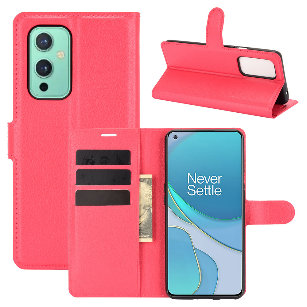 

Wallet Design Litchi Textur Leder Telefon Stand Cover Protector Für OnePlus 9 (EU / US Version) - Rot, OnePlus 9 (EU / US Version)