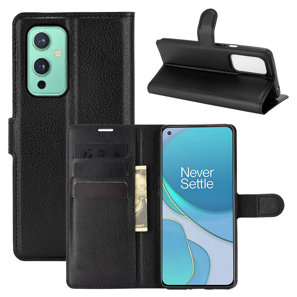 

Wallet Design Litchi Textur Leder Telefon Stand Cover Protector Für OnePlus 9 (EU / US Version) - Schwarz, OnePlus 9 (EU / US Version)