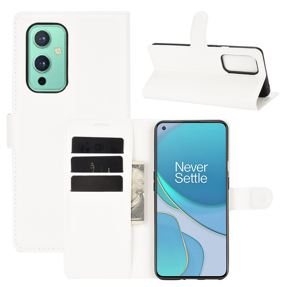 

Wallet Design Litchi Textur Leder Telefon Stand Cover Protector Für OnePlus 9 (EU / US Version) - Weiß, OnePlus 9 (EU / US Version)