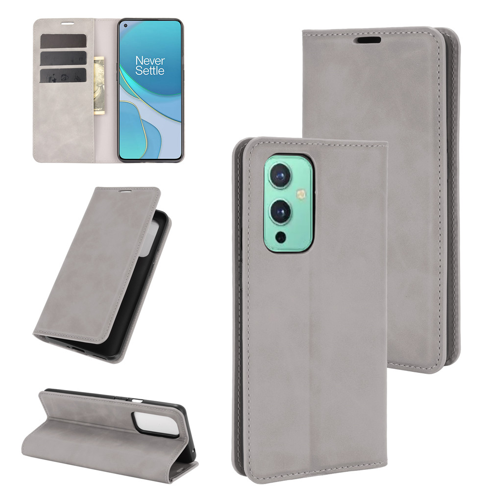 

Automatisch Absorbiertes Brieftasche Ständer Design Soft-Touch-Feelder-Lederabdeckung Für OnePlus 9 (EU / US Version) - Grau, OnePlus 9 (EU / US Version)