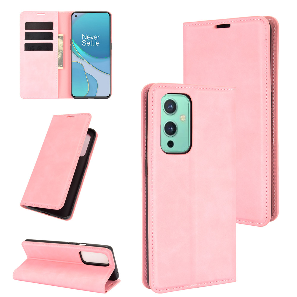 

Automatisch Absorbiertes Brieftasche Ständer Design Soft-Touch-Feelder-Lederabdeckung Für OnePlus 9 (EU / US Version) - Rosa, OnePlus 9 (EU / US Version)