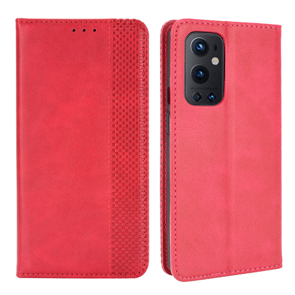 

Magnetischer Verschluss Vintage -stil TPU + Leder Telefon Hülle Wallet -stand Für OnePlus 9 Pro - Rot, OnePlus 9 Pro 5G