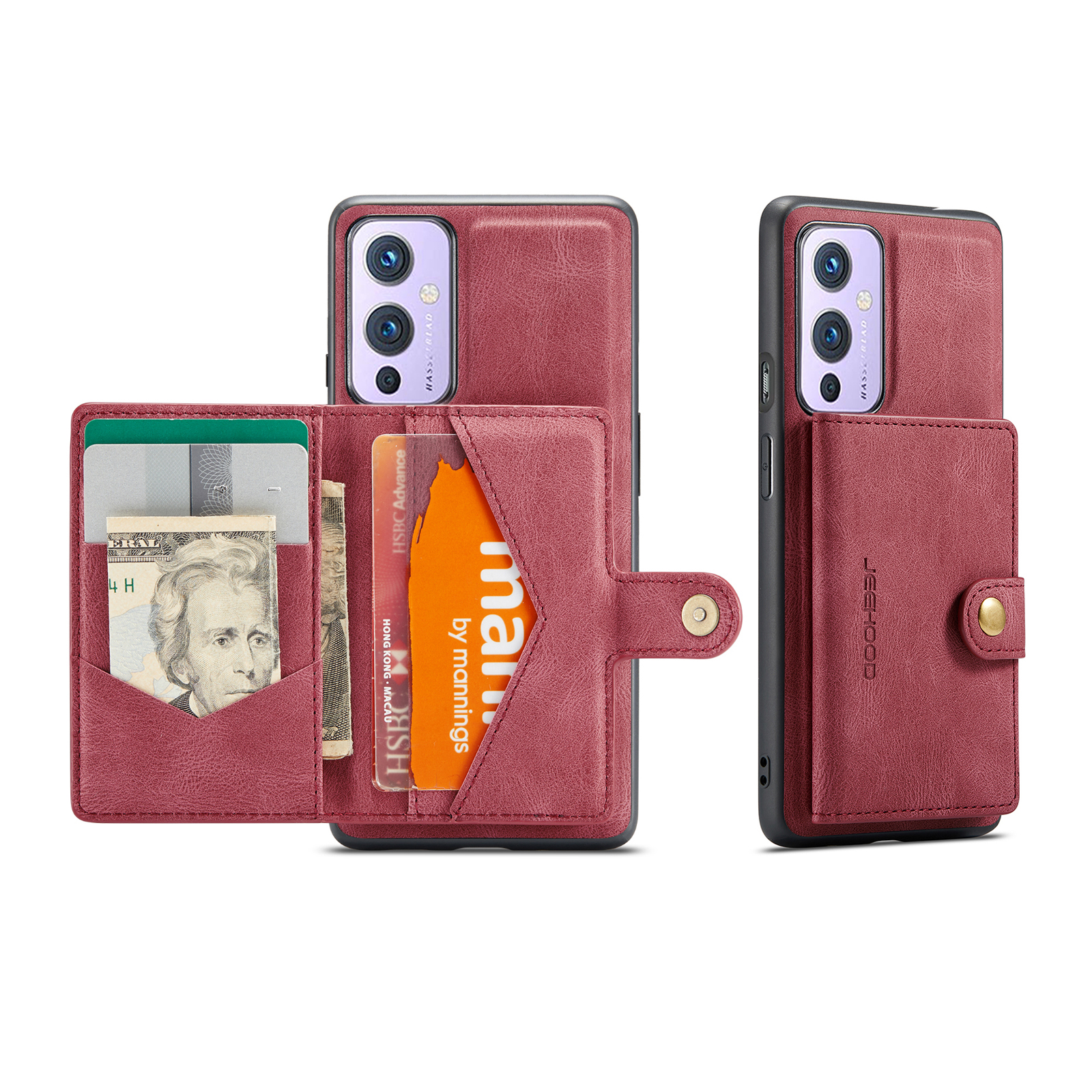 

Jeehood Magnetic Wallet Abnehmbare 2-in-1-Design-Lederbeschichteter TPU-Hülle Für OnePlus 9 (EU / US Version) - Rot, OnePlus 9 (EU / US Version)