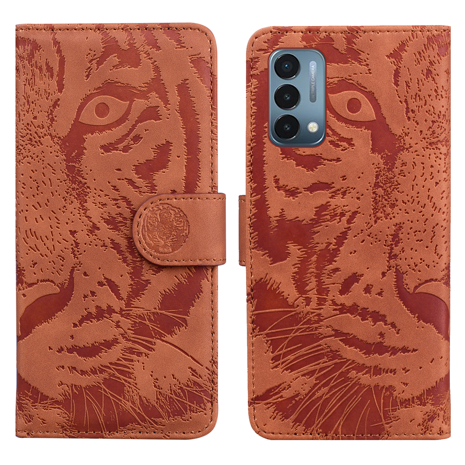 

Pure Color Tiger Impressum Muster Leder Telefon Fall Für OnePlus Nord N200 5G - Braun, OnePlus Nord N200 5G