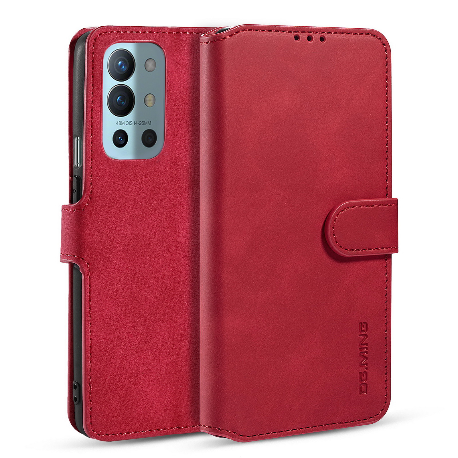 

Dg. Ming Vintage Style PU Leder Brieftasche Ständer Design Phone Hülle Für OnePlus 9r - Rot, OnePlus 9R