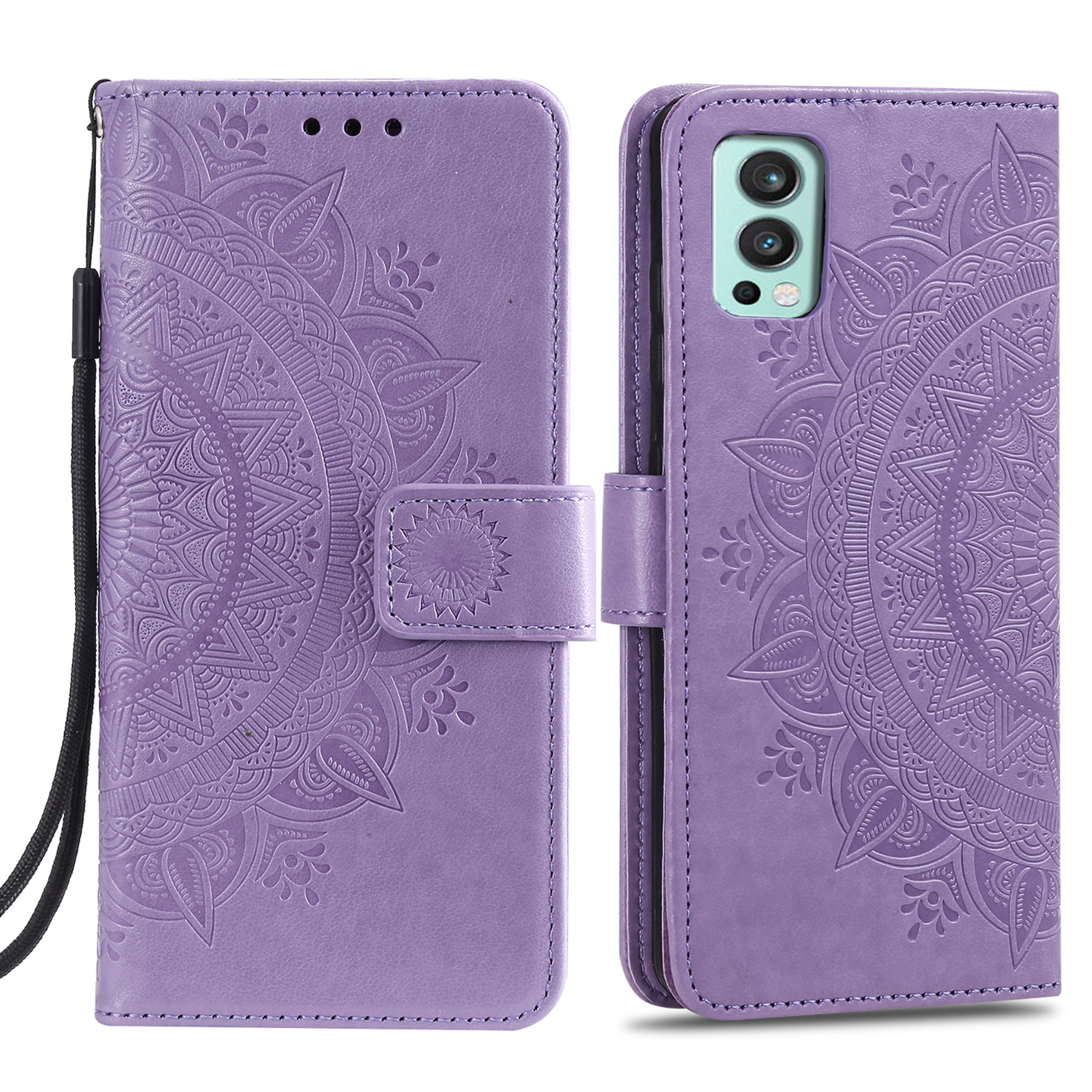 

PU en Cuir PU Imprimé de Support Mandala Byle de Support Avec Sangle Pour OnePlus Nord 2 5G - Violet