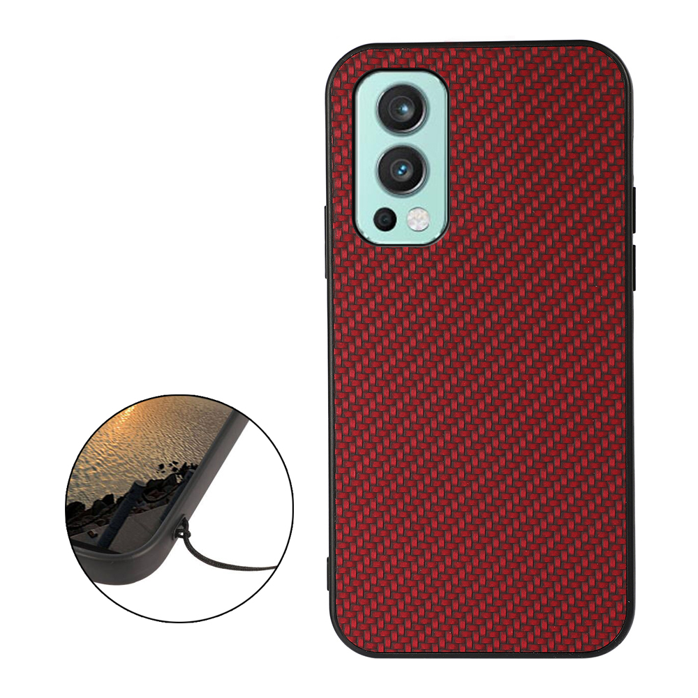 

Gut Geschütztes Kunststoff-tpu-leder-kohlefaser-design-telefon-rückzugsabdeckung Für OnePlus Nord 2 5g - Rot, OnePlus Nord 2 5G