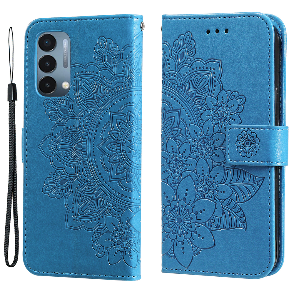 

Blume, Die Folio-Flip-Leder-Telefon-Wallet-Stand-Protector-Hülle Mit Gurt Für OnePlus Nord N200 5g - Blau, OnePlus Nord N200 5G