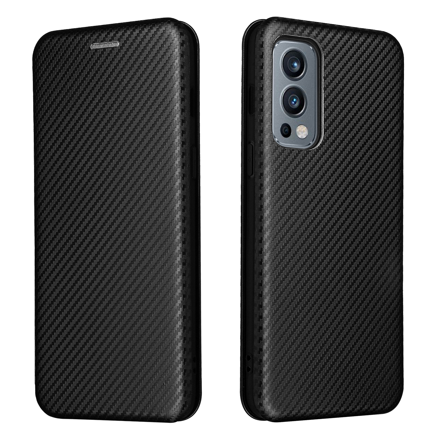 

Kohlefaser-texturkarten-slot-design Magnetisch Automatisch Absorbiertes Lederschalenhülle Für OnePlus Nord 2 5g - Schwarz, OnePlus Nord 2 5G